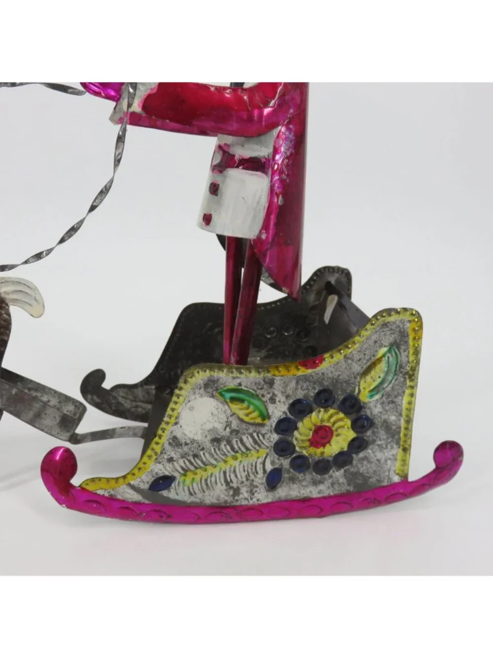 VTG Folk Art Santa Sleigh Reindeer Punched Punch Tin Christmas Holiday Mexico